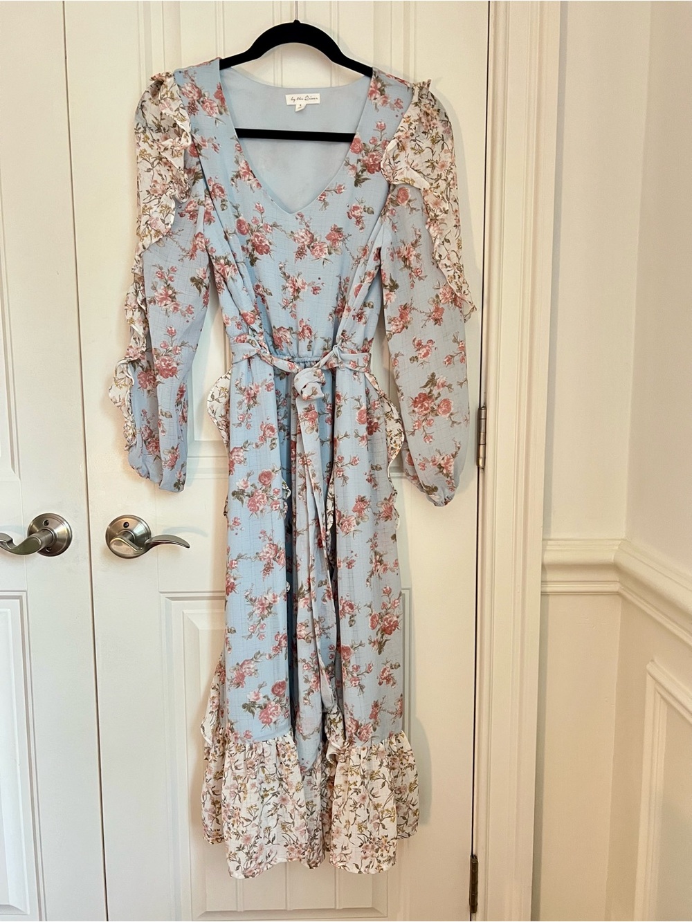 Anthropologie By the River Light Blue Floral Midi Dress size small